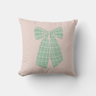 Modern Pretty Blush Gingham Romantic Coquette Bow Cushion