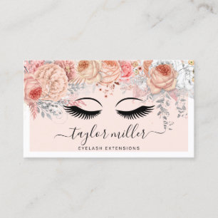 Modern pretty blush pink floral eyelash extensions business card