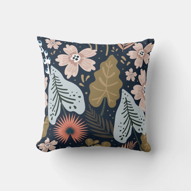 Modern Pretty Foliage Floral Pattern Cushion (Front)