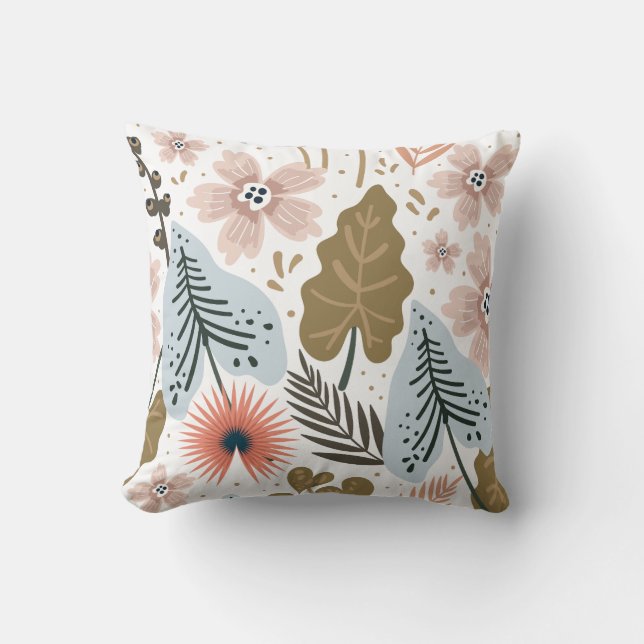Modern Pretty Foliage Floral Pattern Cushion (Front)