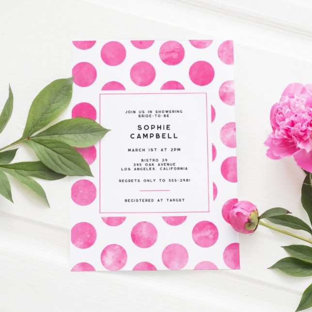 Modern Pretty in Pink Polka Dot Bridal Shower Invitation (Creator Uploaded)