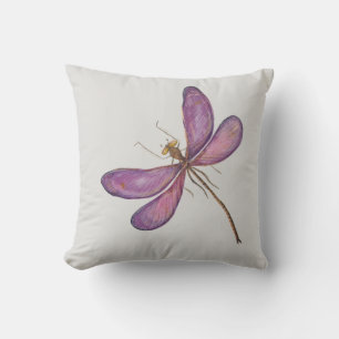 Modern Pretty Pink Dragonfly Silver Background Cushion