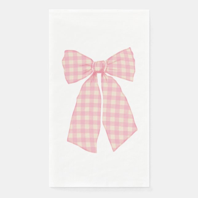 Modern Pretty Pink Gingham Romantic Coquette Bow Napkin (Front)
