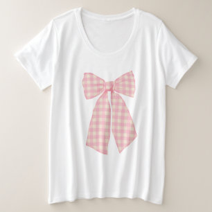 Modern Pretty Pink Gingham Romantic Coquette Bow Plus Size T-Shirt