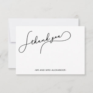 Modern Pretty Script Black and White Thank you Card
