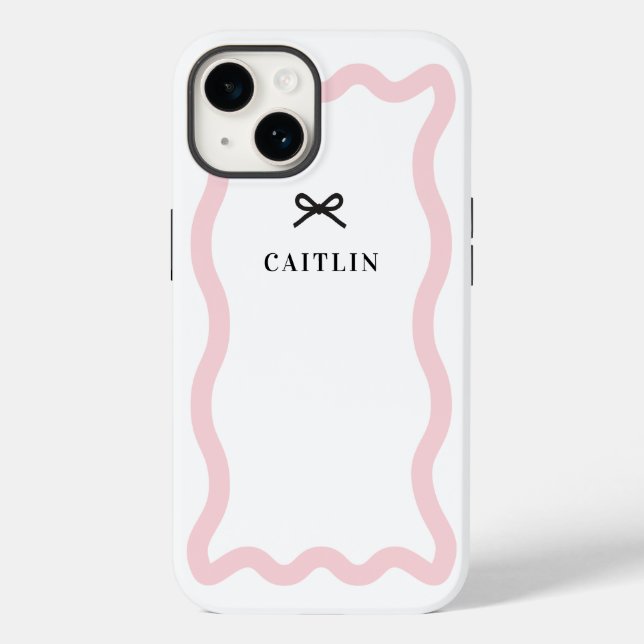 Modern Pretty Wave Pattern Bow Blush Monogram Case-Mate iPhone Case (Back)
