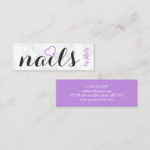 Modern pretty white marble purple black nails mini business card