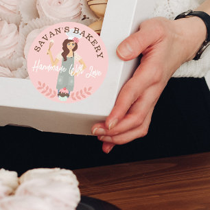 Modern Pretty Woman Sweet Bakery Made With Love Classic Round Sticker