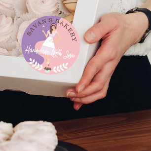 Modern Pretty Woman Sweet Bakery Made With Love Classic Round Sticker