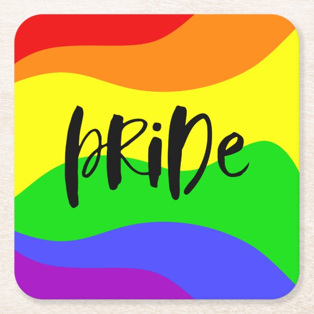 Modern Pride Rainbow Square Paper Coaster (Front)