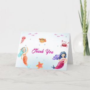 Modern Princess Mermaid Ocean Coral Baby Shower  Thank You Card