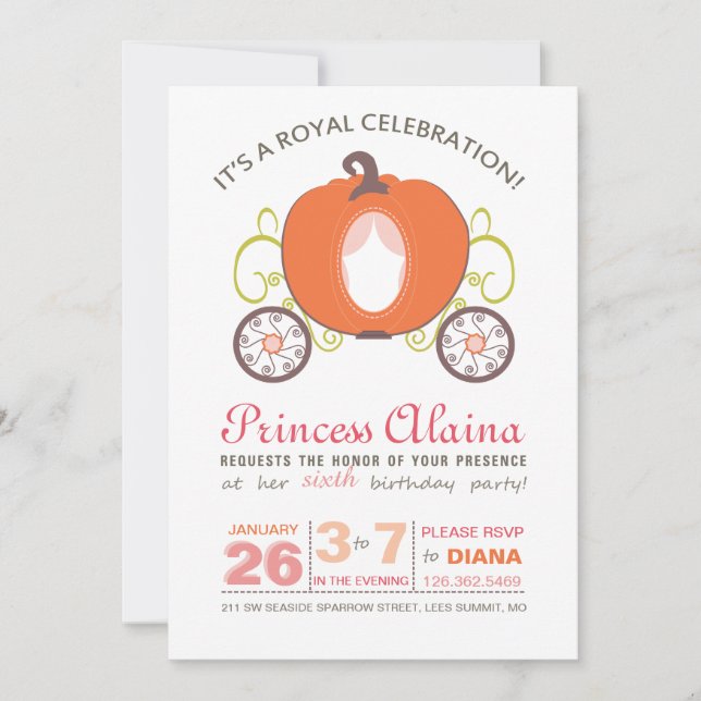 Modern Princess Pumpkin Carriage Invitation (Front)