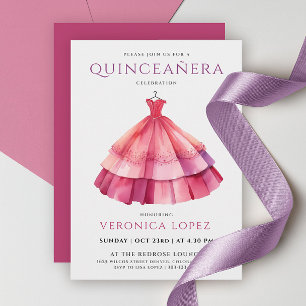 Modern Princess Purple Pink Quinceañera Watercolor Invitation