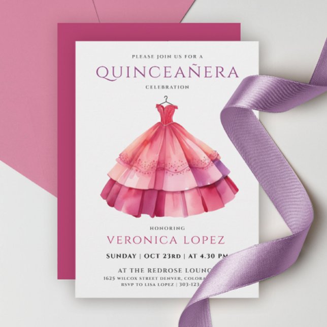 Modern Princess Purple Pink Quinceañera Watercolor Invitation (Creator Uploaded)