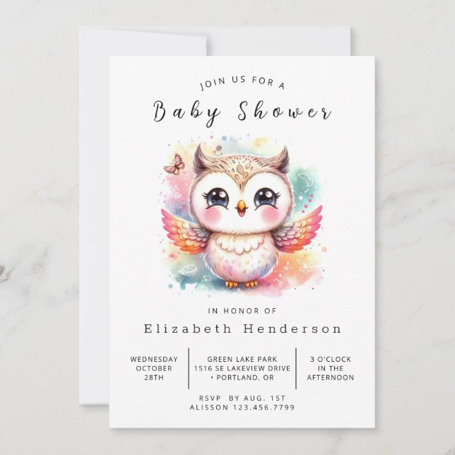 Modern Printable Owl Baby Shower Invitation (Front)