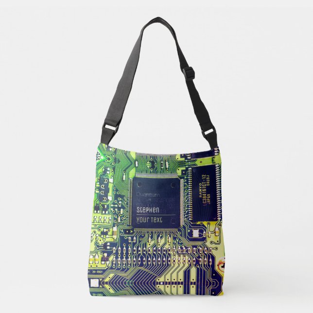 Modern Printed Circuit Board Design Add Name Geeky Crossbody Bag (Front)