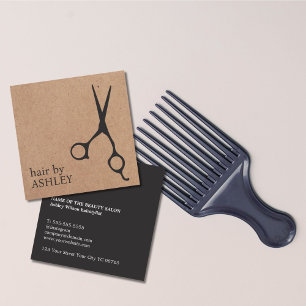 Modern Printed Kraft Black Scissors Hair Stylist Square Business Card