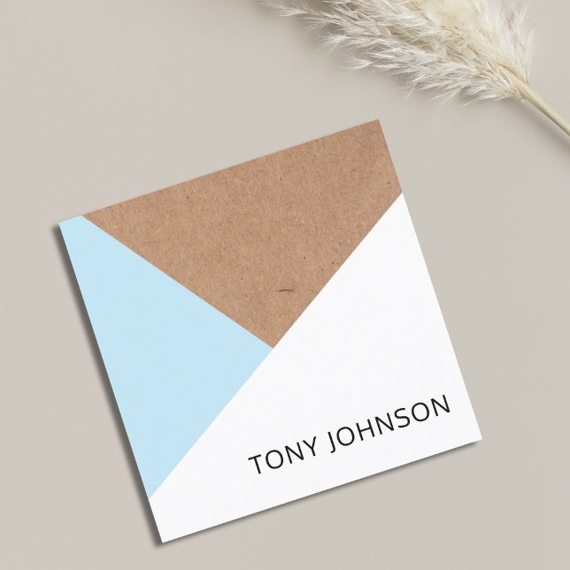 Modern Printed Kraft Light Blue White Geometric Square Business Card (Creator Uploaded)
