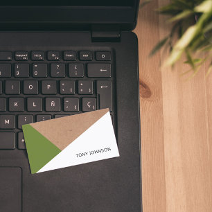 Modern Printed Kraft Olive Green White Geometric Business Card