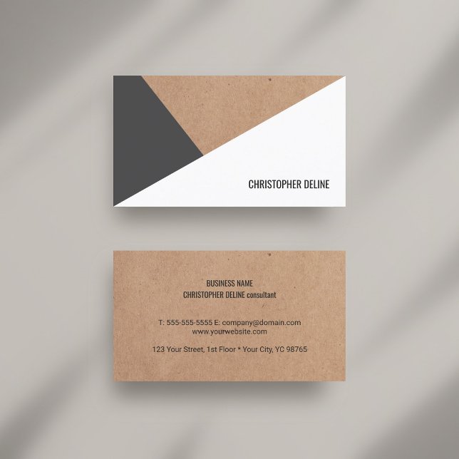 Modern Printed Kraft Paper Grey White Geometric Business Card (Creator Uploaded)