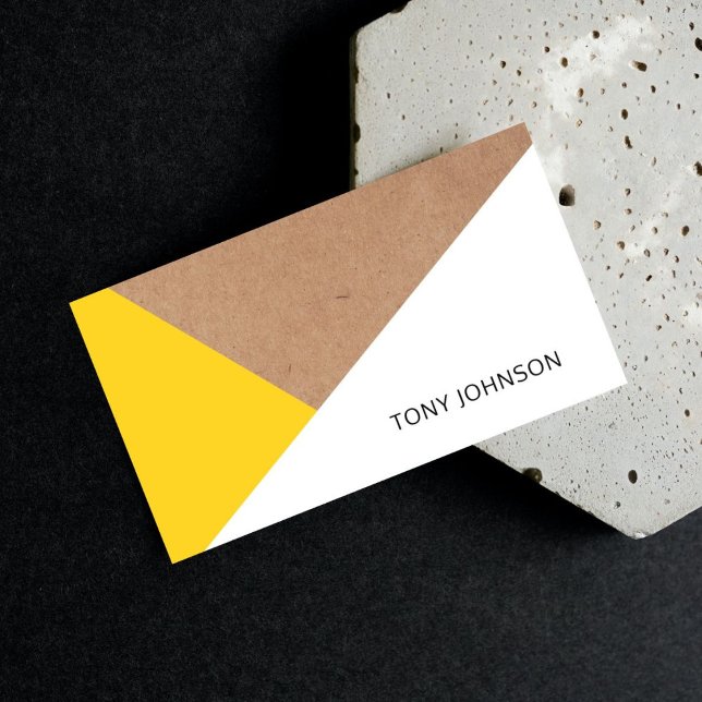 Modern Printed Kraft Paper Yellow White Geometric Business Card (Creator Uploaded)