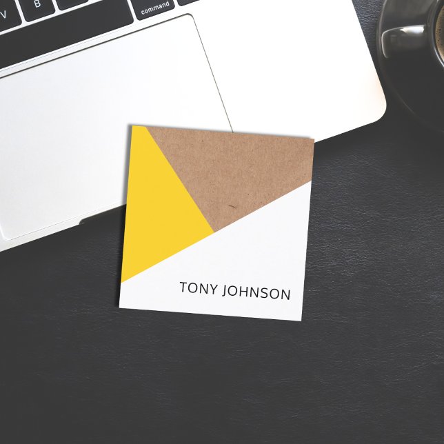 Modern Printed Kraft Yellow White Geometric Square Business Card (Creator Uploaded)