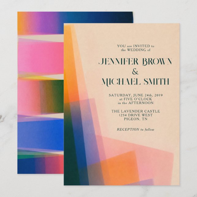 Modern Prism Sunset Gradient Wedding Invitation (Front/Back)