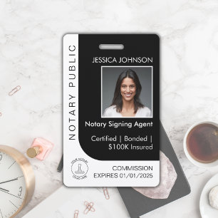 Modern Pro Black & White Custom Notary Photo ID  ID Badge
