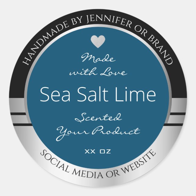 Modern Product Packaging Labels Black Silver Blue  (Front)