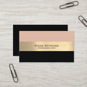 Modern Prof. Faux Gold Dusty Rose Black Stripes Business Card