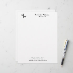 Modern Professional 2 Monogram Minimalist Black Custom Letterhead