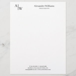 Modern Professional 2 Monogram Minimalist Black Custom Letterhead