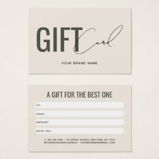 Modern professional beige green customer gift card