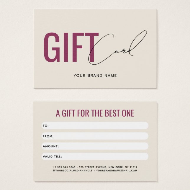 Modern professional beige red customer gift card (Front & Back)