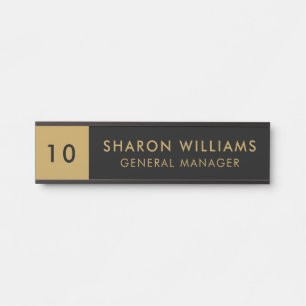 Modern Professional Black and Gold Employee Name Door Sign