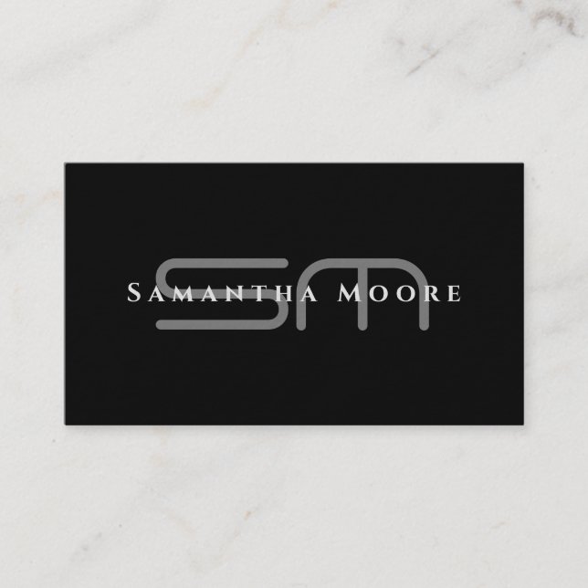 Modern Professional Black and White Monogrammed Business Card (Front)