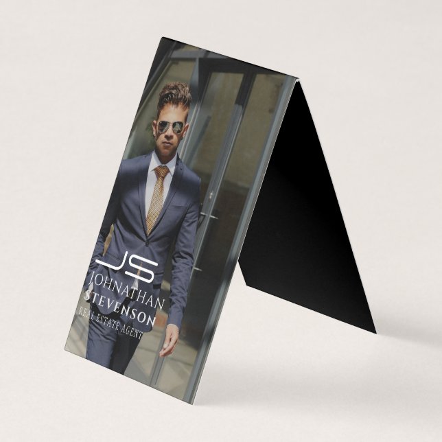 Modern Professional Black and White Photo Monogram Business Card (Front)