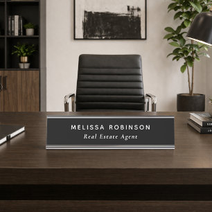 Modern Professional Black and White Simple Minimal Desk Name Plate