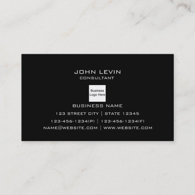 Modern Professional Black Background Logo Contact Business Card (Front)