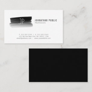 Modern Professional Black Brush Stroke Monogrammed Business Card