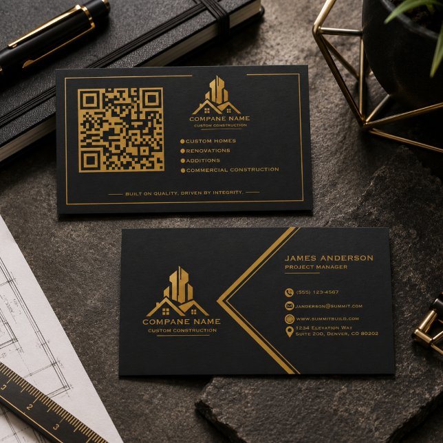 Modern Professional Black Gold Construction  Business Card (Modern Professional Black Gold Construction Business Card)