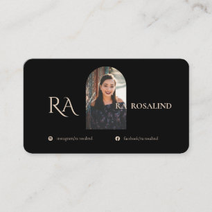 Modern Professional Black Gold Monogram Photo Business Card