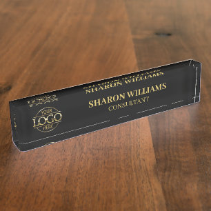 Modern Professional Black Gold Office Title Nameplate