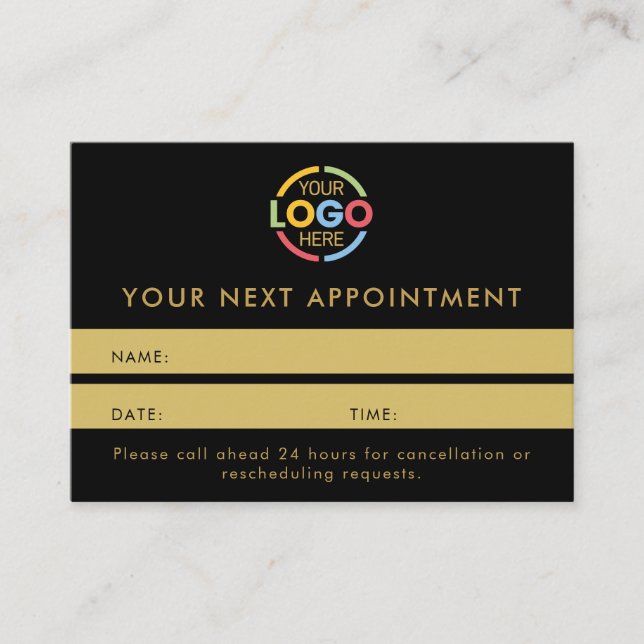 Modern Professional Black & Gold Simple Reminder Appointment Card (Front)