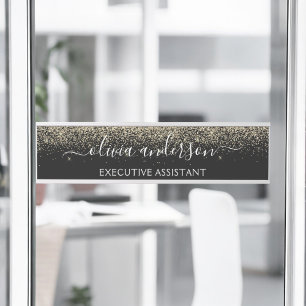 Modern Professional Black Gold Sparkle Glitter Door Sign