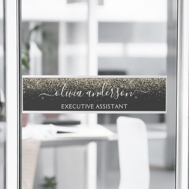 Modern Professional Black Gold Sparkle Glitter Door Sign (Creator Uploaded)