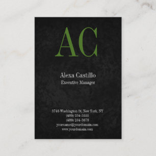 Modern professional black grey green monogram business card