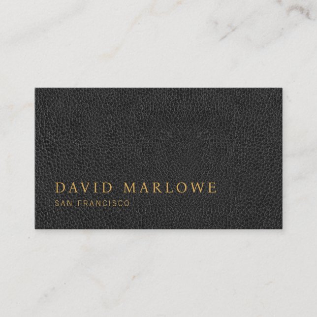 Modern Professional Black Leather Effect Business Card (Front)