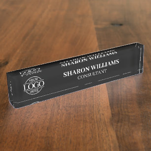 Modern Professional Black White Office Title Desk Nameplate