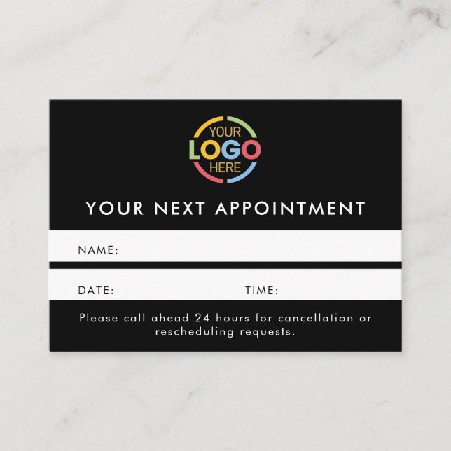 Modern Professional Black & White Simple Reminder Appointment Card (Front)